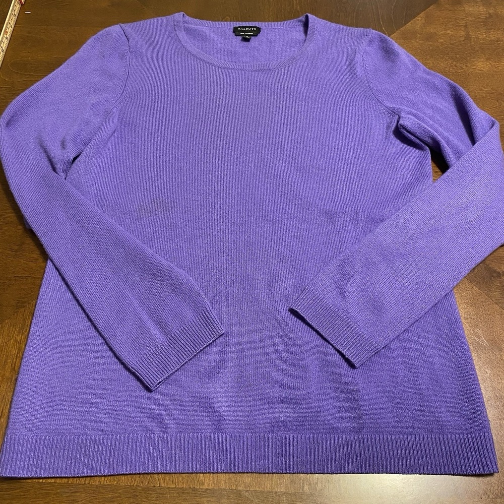 Talbots 100% Pure Cashmere Knit Sweater Size Small Purple Preppy Academia